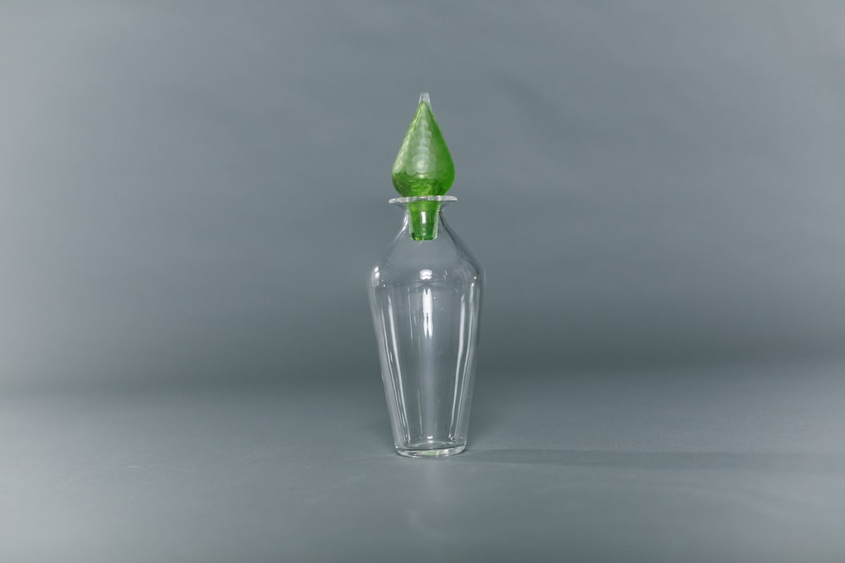 Clear Glass Decanter with Green Stopper handblown by Vicky Higginson for AUTHOR Interiors