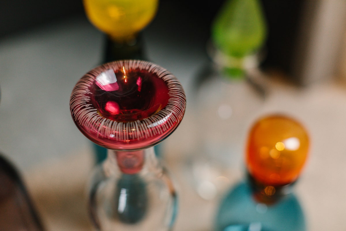 Clear Glass Decanter with Pink Stopper handblown by Vicky Higginson for AUTHOR Interiors