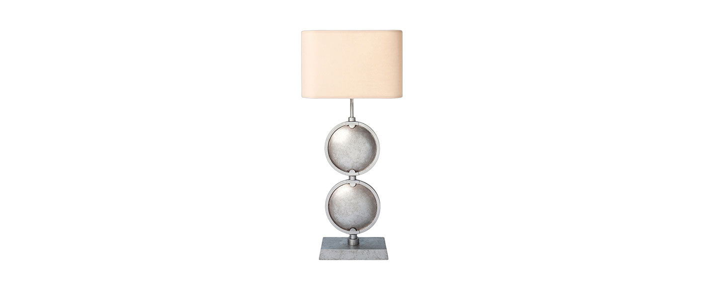 Double Discus Table Lamp handmade by Blackbird Bespoke for AUTHOR's luxury collection of British-made home accessories