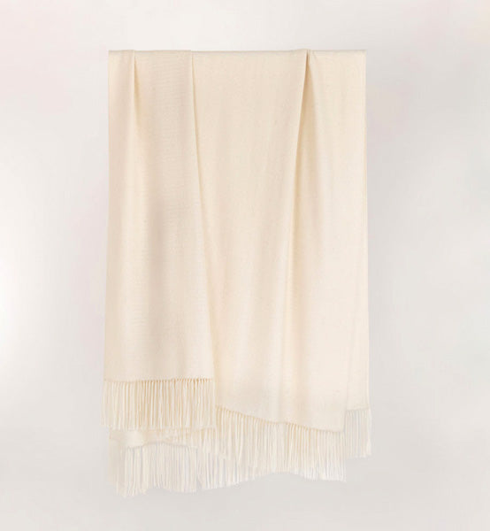 Natural white willow throw made by Araminta Campbell using undyed 100% British natural alpaca wool