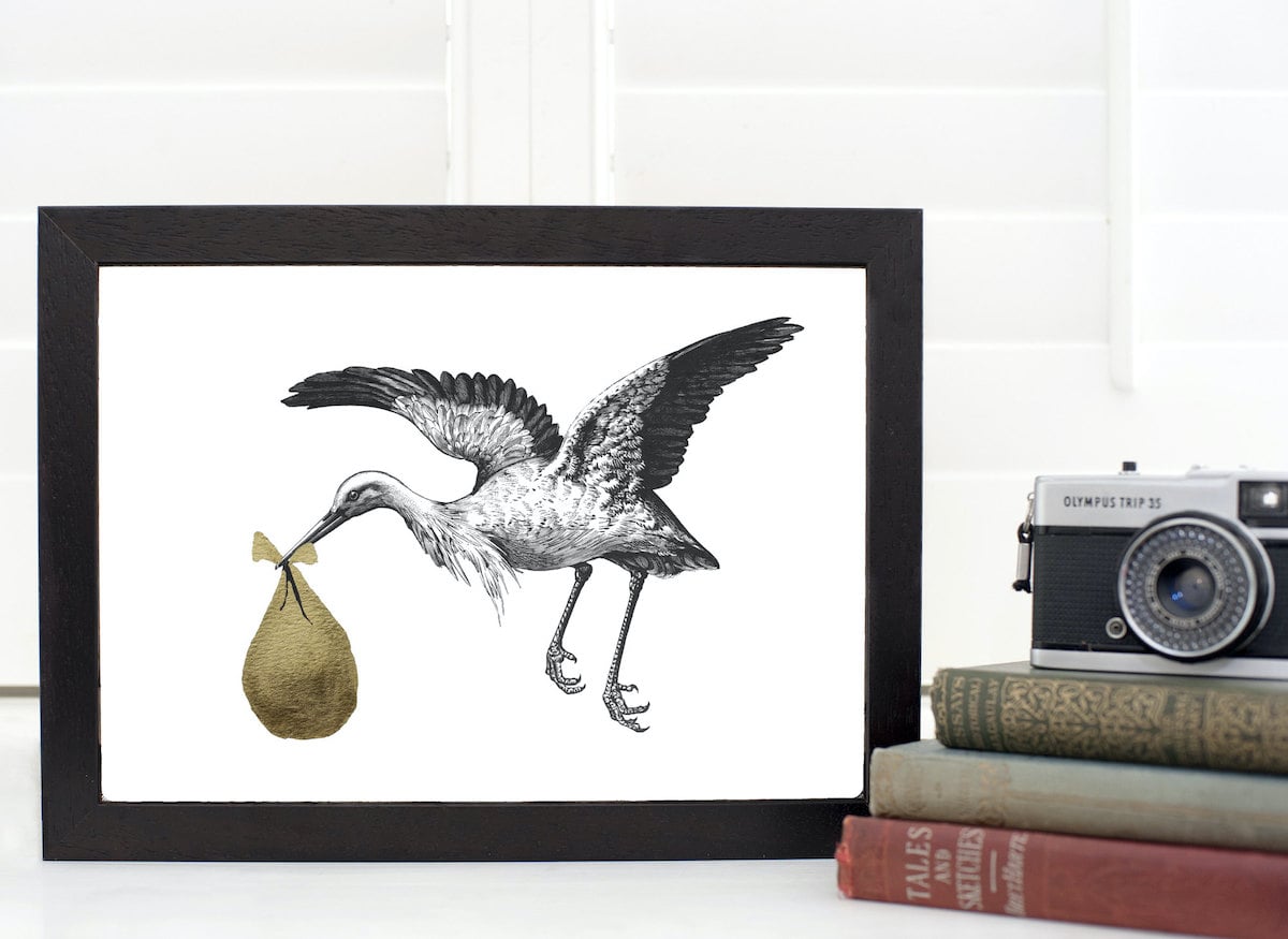 New Baby Stork Print by Mountain & Molehill for AUTHOR's unique collections of British-made home accessories and gifts