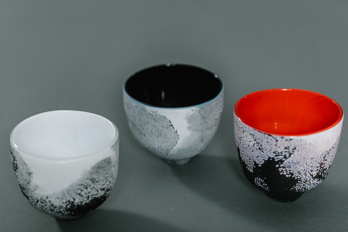 Shino Glass Tea Bowls by Vicky Higginson for AUTHOR's collection if British-made luxury and unique homeware