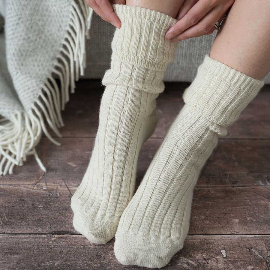 Cream Alpaca Wool Socks made in the UK by Tom Lane for AUTHOR Interiors' collection of British-made luxury gifts