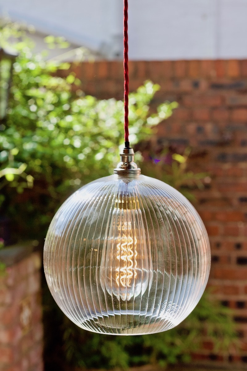 Hereford Skinny Ribbed Glass Globe Pendant Light by Fritz Fryer for AUTHOR