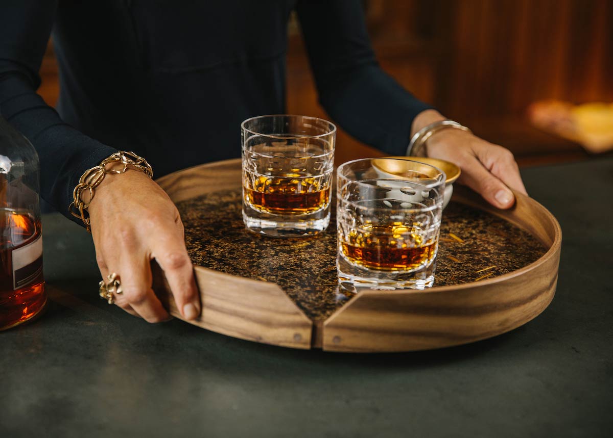 Draff luxury drinks tray by Draff Studio for AUTHOR Interiors' collection of sustainable luxury barware