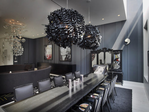 black velcro chandelier Rachel Fitzpatrick chandelier bespoke black velcro chandelier Ghislaine Vinas Rachel Fitzpatrick
