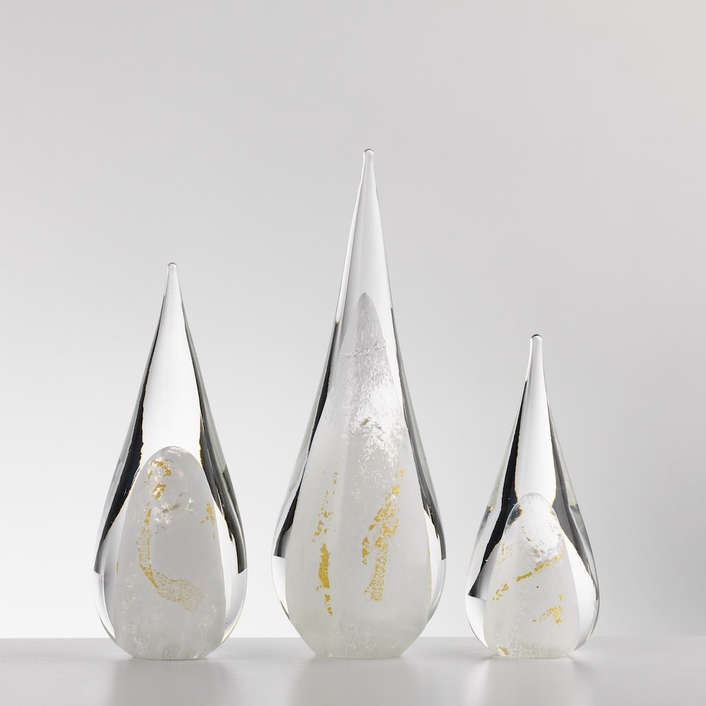 Gold and White Glass Droplet paperweight by glass artist Elin Isaksson for AUTHOR Interiors' collection of British-made art and sculpture