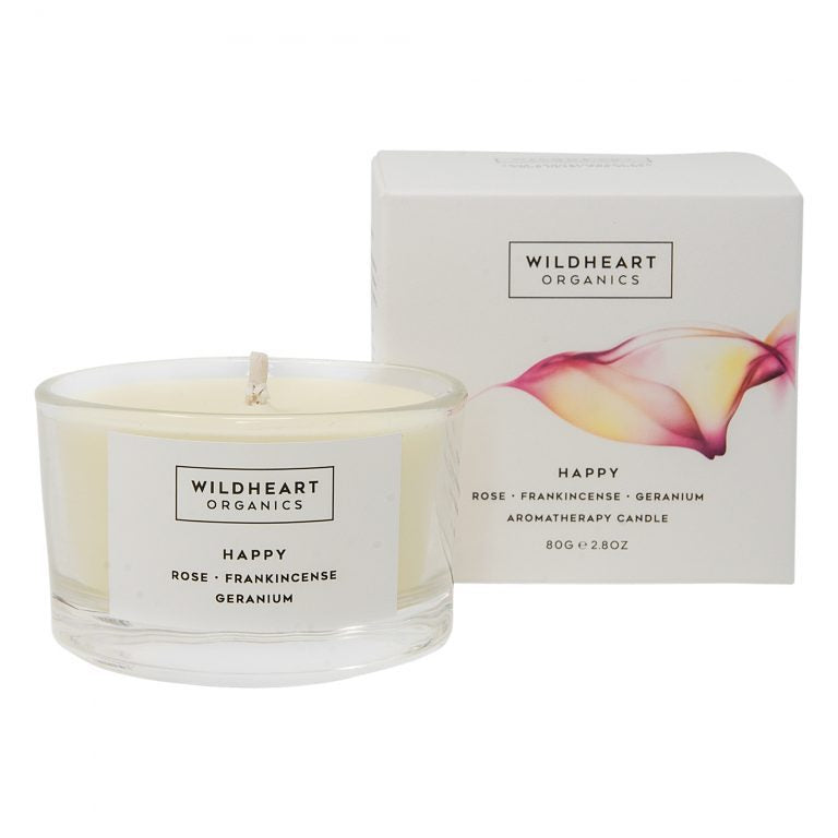 Aromatherapy Travel Candle with Rose, Frankincense and Geranium. A happy scent made in Scotland by Wildheart Organics for AUTHOR Interiors.