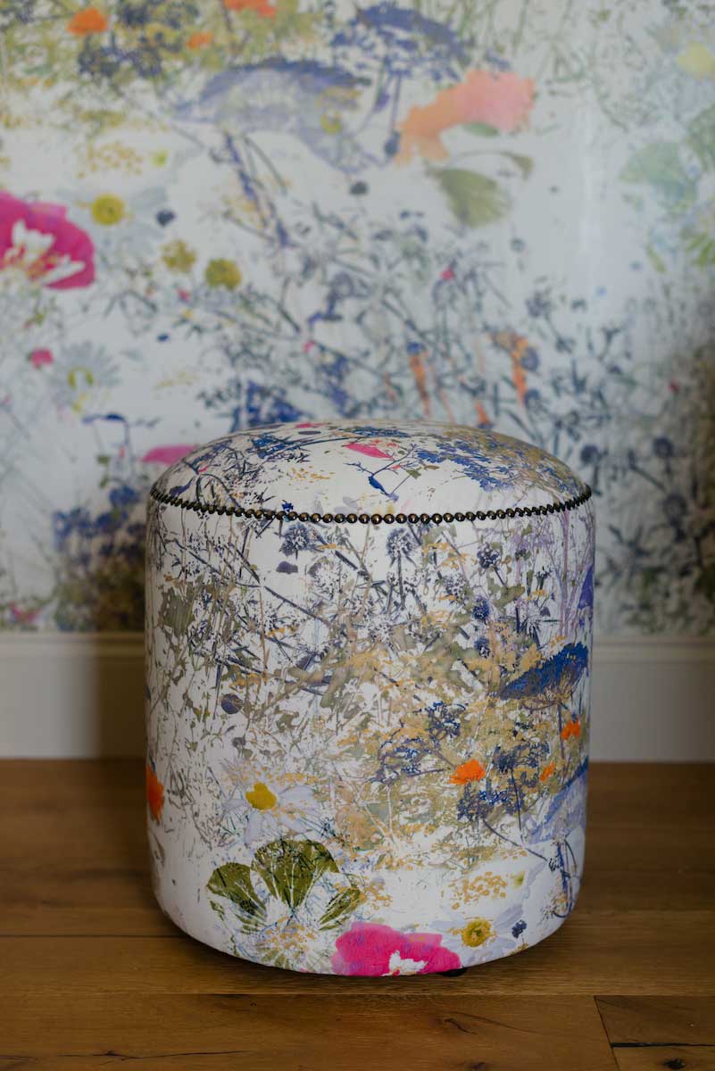Contemporary floral footstool made by Mairi Helena for AUTHOR Interiors' collection of modern stool made in the UK