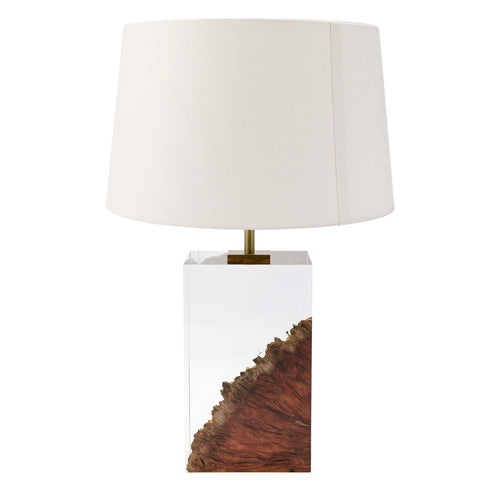 Jarrah wood and acrylic table lamp made in UK by Iluka London for AUTHOR Interiors