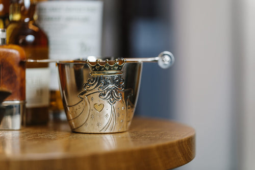 King of Hearts silver whisky tumbler made in UK by Bryony Knox for AUTHOR