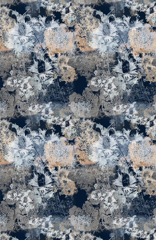 Coruisk Ink Wallpaper by Mairi Helena - abstract navy and white wallpaper with thistle design