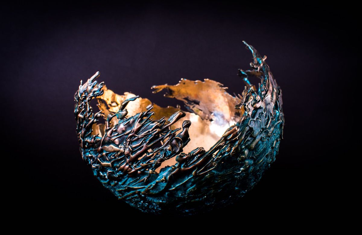 Surface Tensions Viscosity Globe Vessel by Neil Lemaire for AUTHOR Interiors' collection of British made unique and luxury home accessories bronze vessel