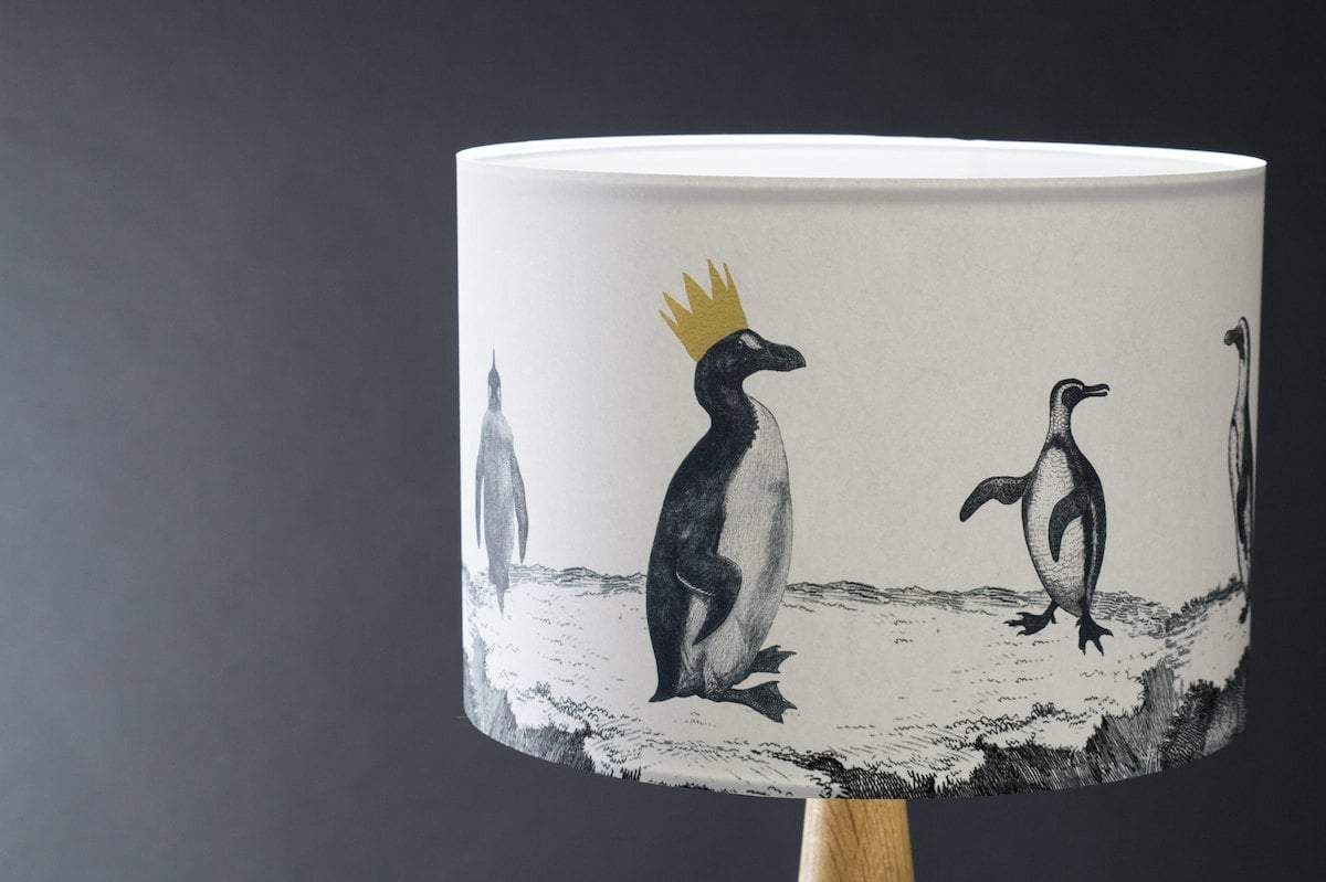 Penguins on Parade Lampshade by Mountain & Molehill for AUTHOR's unique collections of British-made home accessories