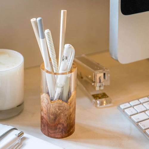 Red Mallee and Resin Pot by Iluka London for AUTHOR's collection of British-made unique and luxury office stationery
