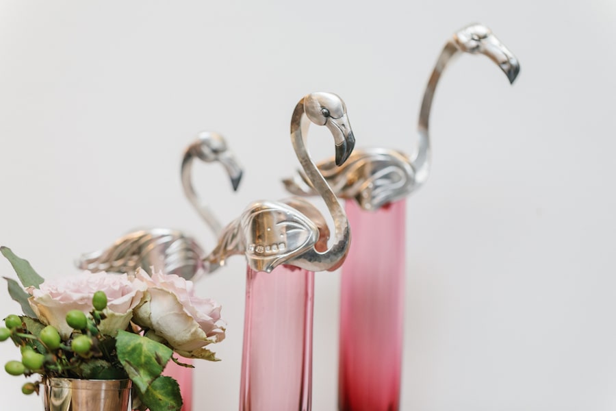 Flamingo Vases in silver and glass by Bryony Knox for AUTHOR