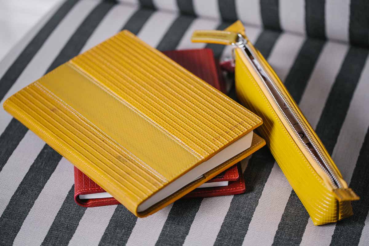 Reclaimed firehose notebook made in the UK by Elvis & Kresse for AUTHOR Interiors' collection of luxury stationery